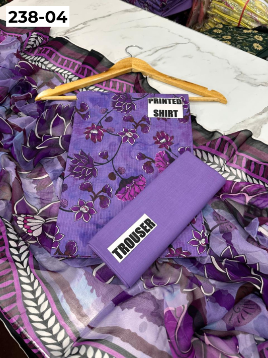 VOL 238  | DS 04 | BEECHTREE LAWN 3PC | DIGITAL PRINTED BANADORA LAWN SHIRT, PLAIN TROUSER, BAMBER CHIFFON DUPATTA