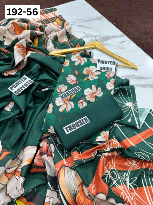 VOL 192 | DS 56 | DIGITAL PRINTED KHADDAR 3PC DYED TROUSER