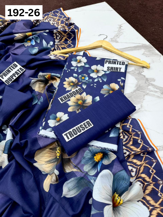 VOL 192 | DS 26 | DIGITAL PRINTED KHADDAR 3PC DYED TROUSER