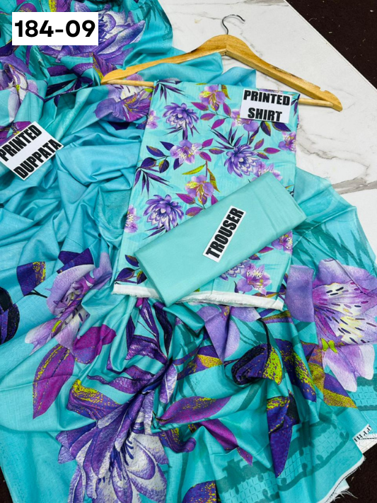 VOL 184 | DS 09 | DIGITAL PRINTED BANADORA LINEN 3PC LINEN DUPATTA
