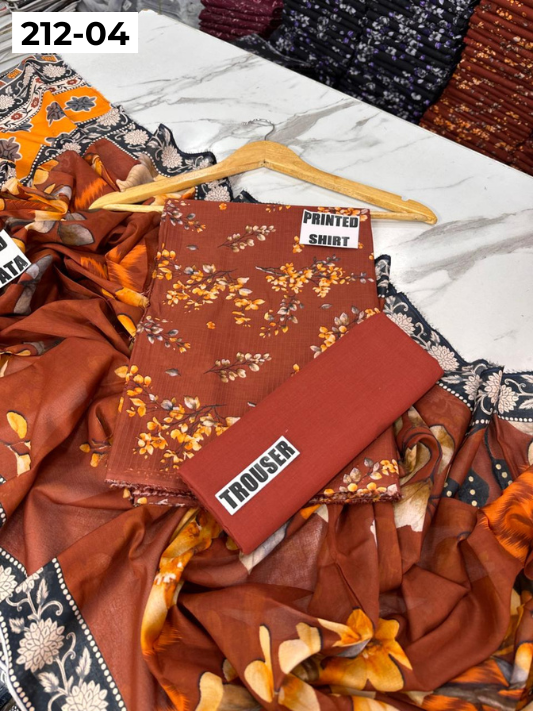 VOL 212 | DS 04 | DIGITAL PRINTED BANADORA LAWN SHIRT PLAIN TROUSER VOIL LAWN DUPATTA