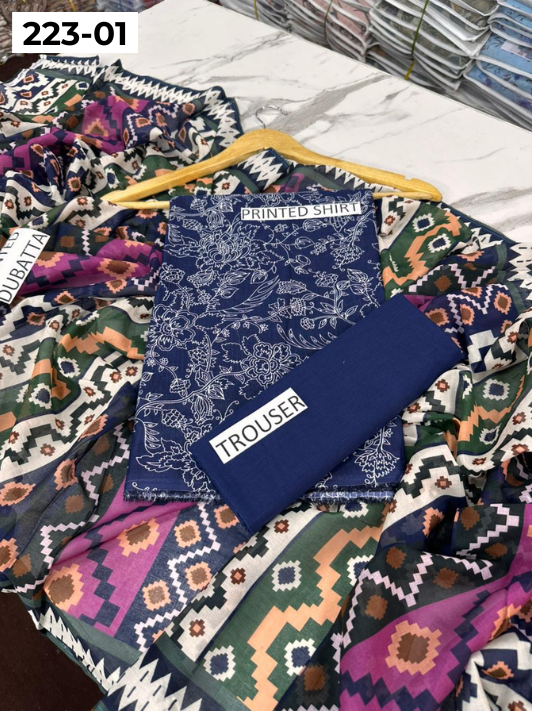 VOL 223 | DS 01 | SAPPHIRE LAWN | DIGITAL PRINTED BANADORA LAWN SHIRT PLAIN TROUSER VOIL LAWN DUPATTA