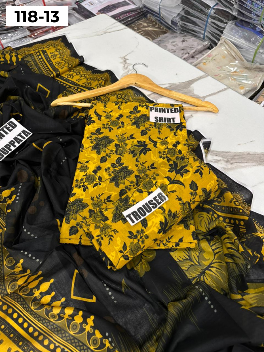 VOL 118 | DS 13 | DIGITAL PRINTED BANADORA LAWN 3PC VOIL LAWN DUPATTA