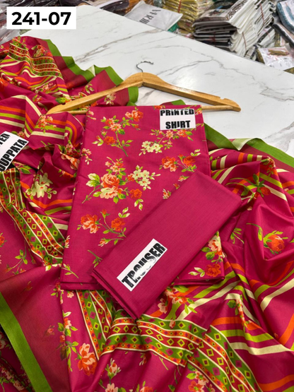 VOL 241 | DS 07 | Mirha LAWN |  DIGITAL PRINTED LAWN 3PC PRINTED LAWN SHIRT PLAIN TROUSER PRINTED LAWN DUPATTA