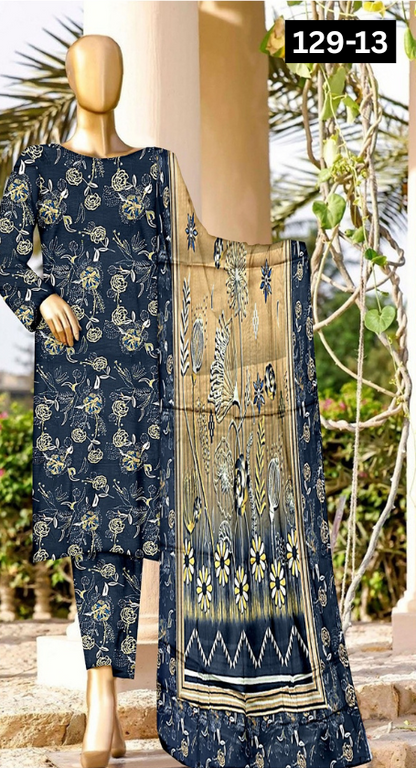 VOL 129 | DS 13 | DIGITAL PRINTED BANADORA LAWN 3PC VOIL LAWN DUPATTA