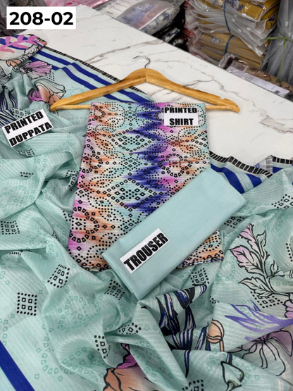 VOL 208 | DS 02 | DIGITAL PRINTED BANADORA LAWN SHIRT PLAIN TROUSER BANA DORA LAWN DUPATTA