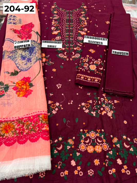 Vol 204 | DS 92 | LAWN EMBROIDERED THREE PIECE COLLECTION