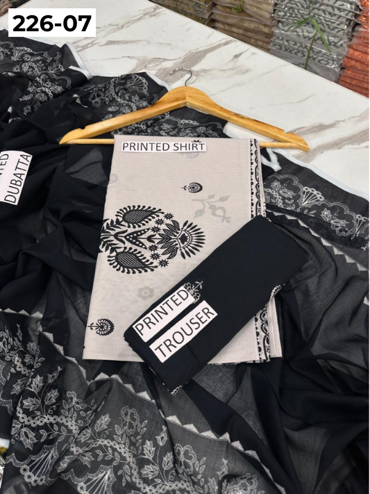 VOL 226 | DS 07 | DIGITAL PRINTED LAWN 3PC PRINTED LAWN SHIRT PLAIN TROUSER PRINTED VOIL DUPATTA