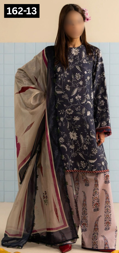 VOL 162 | DS 13 | DIGITAL PRINTED LINEN 3PC LINEN DUPATTA