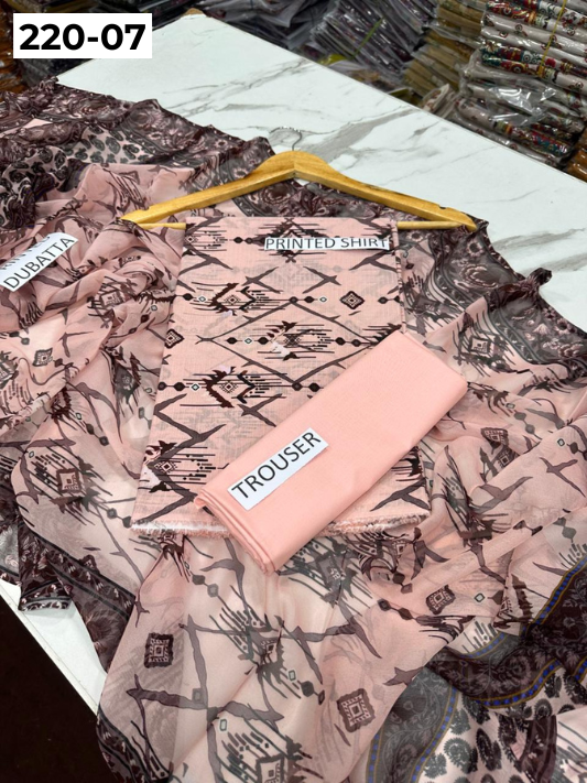 VOL 220 | DS 07 | BAROQUE LAWN 3PC | DIGITAL PRINTED BANADORA LAWN SHIRT PLAIN TROUSER BAMBER CHIFFON DUPATTA