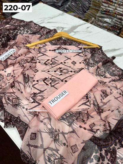 VOL 220 | DS 07 | BAROQUE LAWN 3PC | DIGITAL PRINTED BANADORA LAWN SHIRT PLAIN TROUSER BAMBER CHIFFON DUPATTA