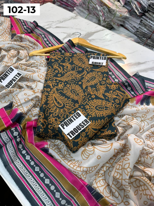 VOL 102 | DS 13 | DIGITAL PRINTED TANA DORA LAWN 3PC VOIL LAWN DUPATTA