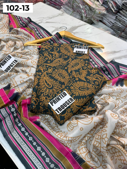 VOL 102 | DS 13 | DIGITAL PRINTED TANA DORA LAWN 3PC VOIL LAWN DUPATTA