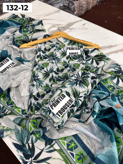 VOL 132 | DS 12 | DIGITAL PRINTED BANADORA LAWN 3PC VOIL LAWN DUPATTA