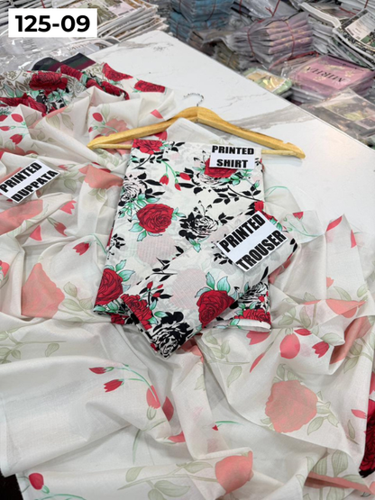 VOL 125 | DS 09 | DIGITAL PRINTED BANADORA LAWN 3PC VOIL LAWN DUPATTA