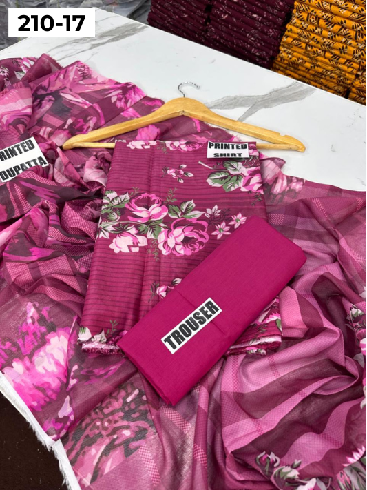 VOL 210 | DS 17 | SAPPHIRE LAWN 3PC DIGITAL PRINTED LAWN SHIRT VOIL LAWN DUPATTA DYED TROUSER