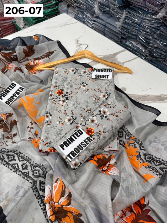 VOL 206 | DS 07 | DIGITAL PRINTED TANADORA LAWN 3PC VOIL LAWN DUPATTA