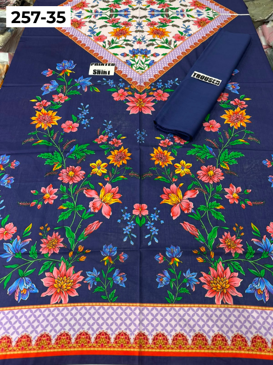 VOL 257 | DS 35 | PRINTED HIT CODES LAWN 2PC | DIGITAL PRINTED LAWN SHIRT, PLAIN COTTON TROUSER