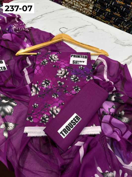 VOL 237 | DS 07 | DIGITAL PRINTED BANADORA LAWN SHIRT, PLAIN TROUSER, PRINTED LAWN DUPATTA