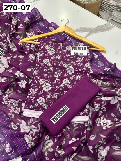 VOL 270 | DS 07 | Mirha LAWN |  DIGITAL PRINTED LAWN 3PC PRINTED LAWN SHIRT PLAIN TROUSER PRINTED LAWN DUPATTA