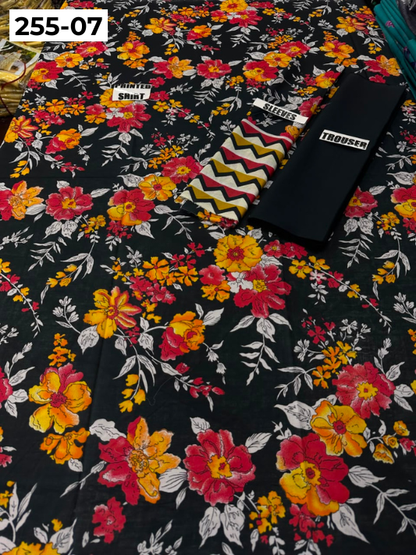 VOL 255 | DS 07 | PRINTED HIT CODES LAWN 2PC | DIGITAL PRINTED LAWN SHIRT PLAIN COTTON TROUSER