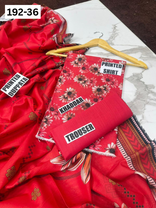 VOL 192 | DS 36 | DIGITAL PRINTED KHADDAR 3PC DYED TROUSER