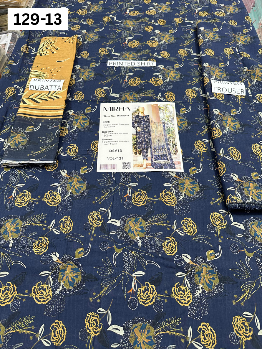 VOL 129 | DS 13 | DIGITAL PRINTED BANADORA LAWN 3PC VOIL LAWN DUPATTA