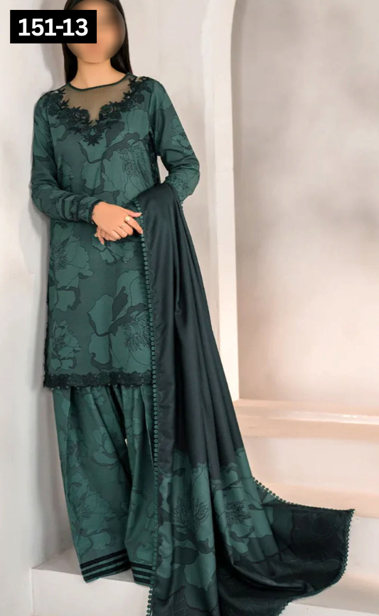 VOL 151 | DS 13 | DIGITAL PRINTED LINEN 3PC LINEN DUPATTA