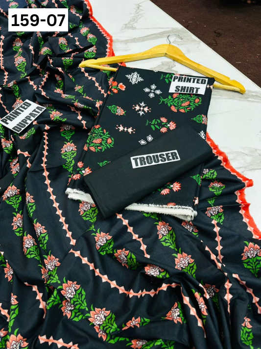 VOL 159 | DS 07 | DIGITAL PRINTED LINEN 3PC LINEN DUPATTA