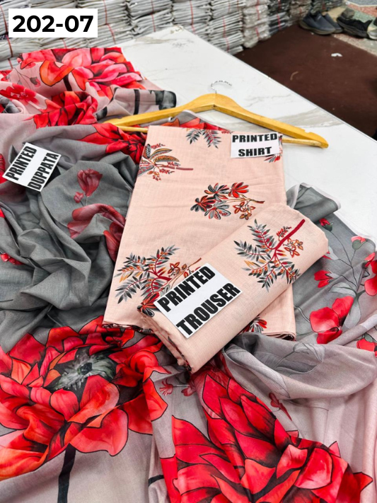 VOL 202 | DS 07 | DIGITAL PRINTED BANADORA LAWN 3PC VOIL LAWN DUPATTA