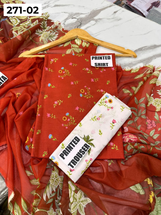 VOL 271 | DS 02 | Sana safinaz | DIGITAL PRINTED 3PC LAWN SHIRT, PRINTED TROUSER, PRINTED VOIL DUPATTA