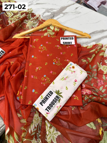 VOL 271 | DS 02 | Sana safinaz | DIGITAL PRINTED 3PC LAWN SHIRT, PRINTED TROUSER, PRINTED VOIL DUPATTA