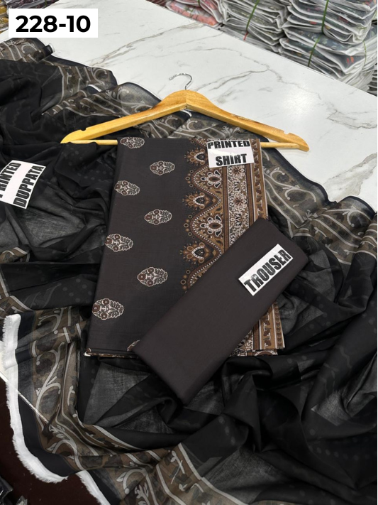 VOL 228 | DS 10 | DIGITAL PRINTED LAWN 3PC PRINTED LAWN SHIRT PLAIN TROUSER PRINTED VOIL DUPATTA