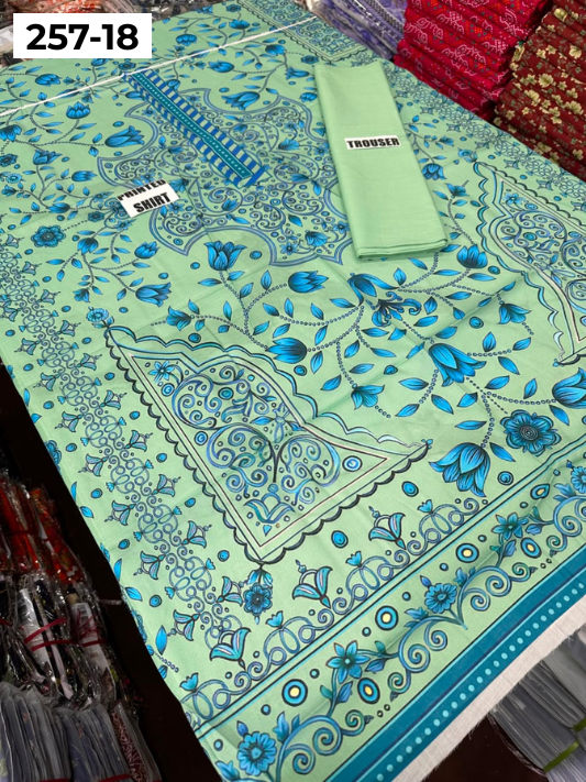VOL 257 | DS 18 | PRINTED HIT CODES LAWN 2PC | DIGITAL PRINTED LAWN SHIRT, PLAIN COTTON TROUSER