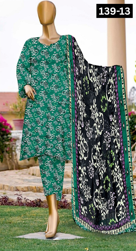 VOL 139 | DS 13 | DIGITAL PRINTED LAWN 3PC BAMBER CHIFFON DUPATTA