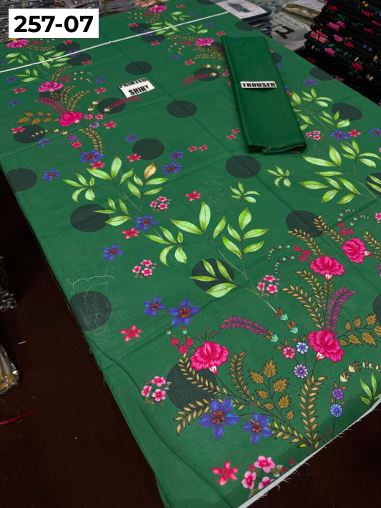 VOL 257 | DS 07 | PRINTED HIT CODES LAWN 2PC | DIGITAL PRINTED LAWN SHIRT, PLAIN COTTON TROUSER