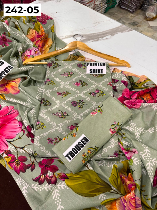 VOL 242 | DS 05 | MARIA B LAWN | 3PC DIGITAL PRINTED LAWN SHIRT, PRINTED TROUSER, PRINTED VOIL DUPATTA
