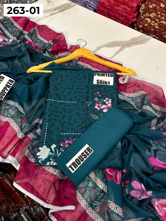 VOL 263 | DS 01 | RIWAYAT By SHANAYA | DIGITAL PRINTED 3PC LAWN SHIRT, DYED TROUSER, PRINTED VOIL DUPATTA