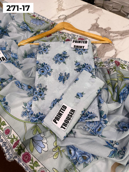 VOL 271 | DS 17 | Sana safinaz | DIGITAL PRINTED 3PC LAWN SHIRT, PRINTED TROUSER, PRINTED VOIL DUPATTA