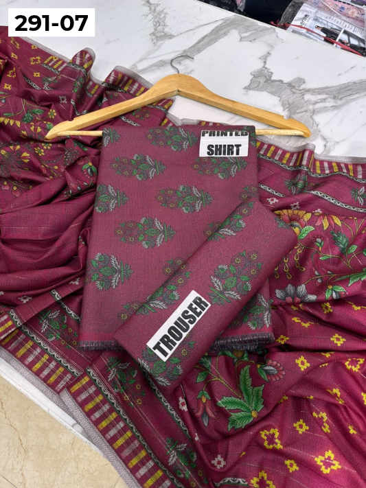 VOL 291 | DS 07 | PREMIUM CORDUROY DHANAK WINTER COLLECTON - DIGITAL PRINTED 3 PIECE SUIT | PRINTED ALLOVER SHIRT & TROUSER | PRINTED DUPATTA