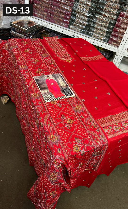 BAREEZE KARANDI | DS 13| KARANDI EMBROIDERED 3PC WITH EMBROIDERED SHAWL