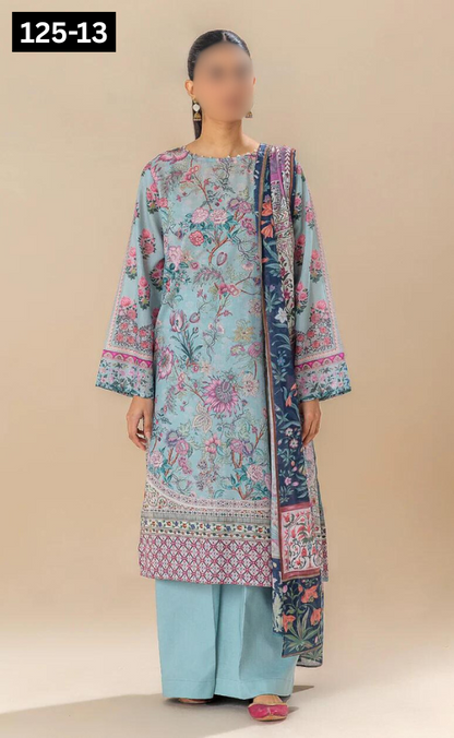VOL 125 | DS 13 | DIGITAL PRINTED BANADORA LAWN 3PC VOIL LAWN DUPATTA