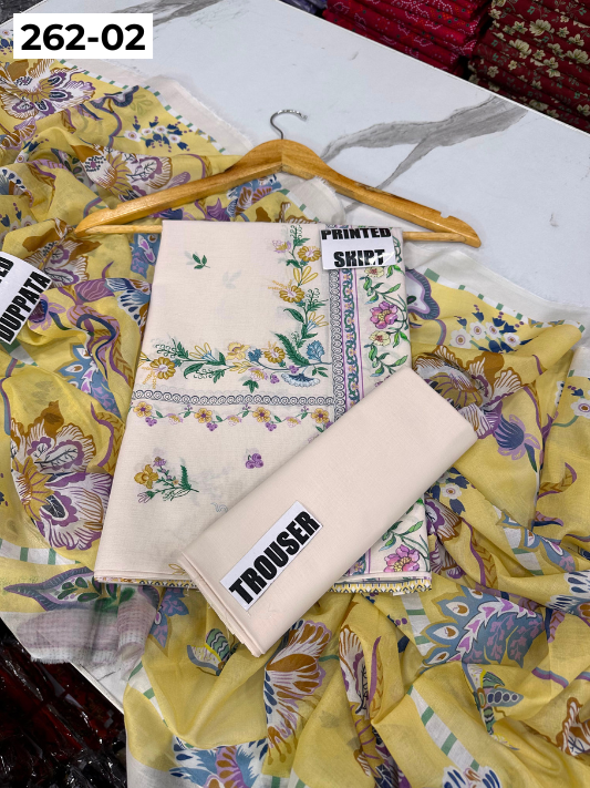 VOL 262 | DS 02 | MINHA By SHANAYA | DIGITAL PRINTED 3PC LAWN SHIRT, DYED TROUSER, PRINTED VOIL DUPATTA