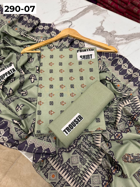 VOL 290 | DS 07 | PREMIUM DHANAK WINTER COLLECTON - DIGITAL PRINTED 3 PIECE SUIT | Printed Shirt with Neck Design | Plain Dyed Matching Trouser | Printed Dupatta