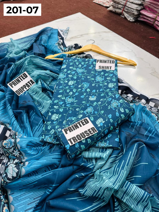 VOL 201 | DS 07 | DIGITAL PRINTED BANADORA LAWN 3PC VOIL LAWN DUPATTA