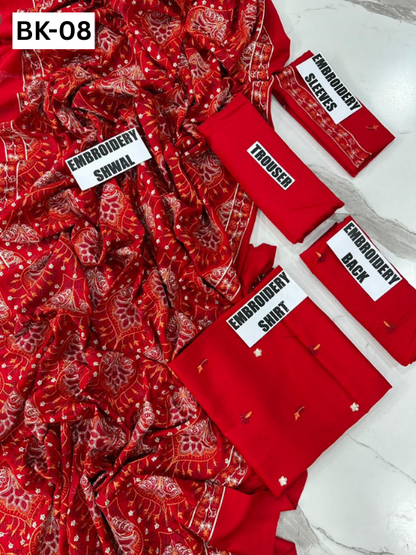 BAREEZE KARANDI | DS 08 | KARANDI EMBROIDERED 3PC WITH EMBROIDERED SHAWL
