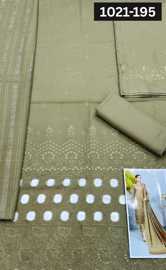 VOL 1021 | DS 195 | DHANAK DYED  EMBROIDERED 3PC DHANAK VELVET SHAWL