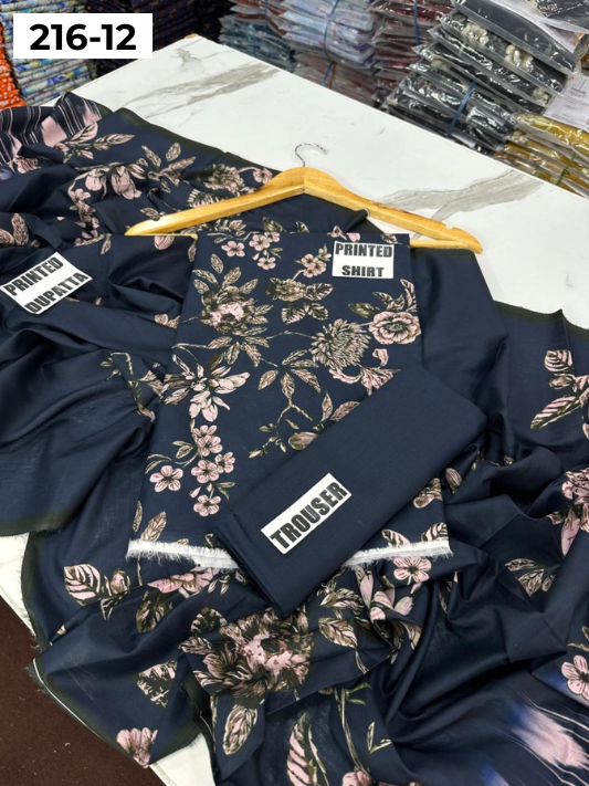 VOL 216 | DS 12 | Mirha LAWN 3PC | DIGITAL PRINTED LAWN SHIRT PLAIN TROUSER LAWN DUPATTA