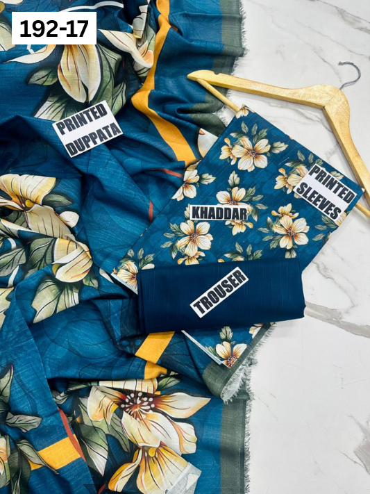 VOL 192 | DS 17 | DIGITAL PRINTED KHADDAR 3PC DYED TROUSER