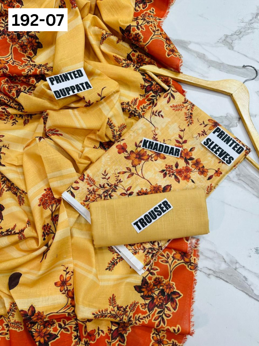 VOL 192 | DS 07 | DIGITAL PRINTED KHADDAR 3PC DYED TROUSER